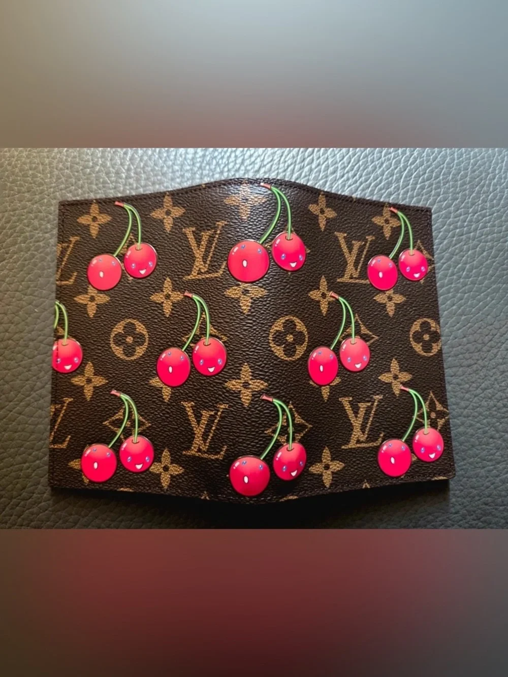 Louis Vuitton Brown Monogram Passport Cover with Pink Cherry Print - Picture 2 of 7
